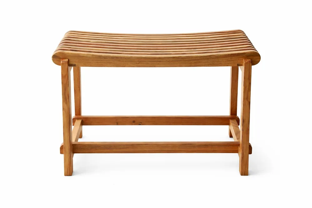 ספסל עץ טיק מלא לישיבה במקלחת מיועד לחדרים רטובים רוחב 60 ס";מ דגם חאניה