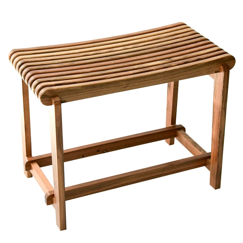 ספסל עץ טיק מלא לישיבה במקלחת מיועד לחדרים רטובים רוחב 60 ס";מ דגם חאניה