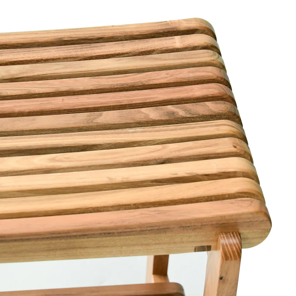 ספסל עץ טיק מלא לישיבה במקלחת מיועד לחדרים רטובים רוחב 60 ס";מ דגם חאניה