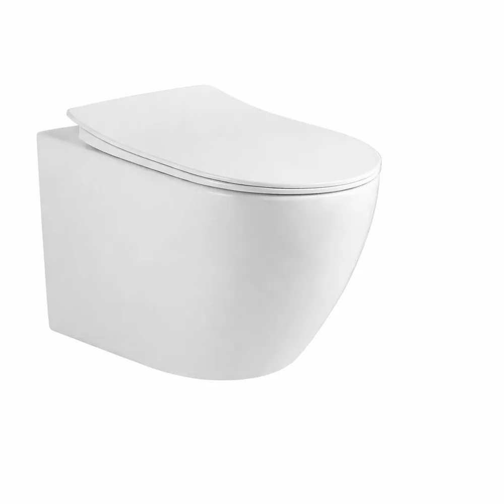 אסלה תלויה מעוגלת אורך 53.5 ס";מ צבע לבן מבריק עם שטיפת טורנדו ומושב קשיח טריקה שקטה ונשלף דגם קאי