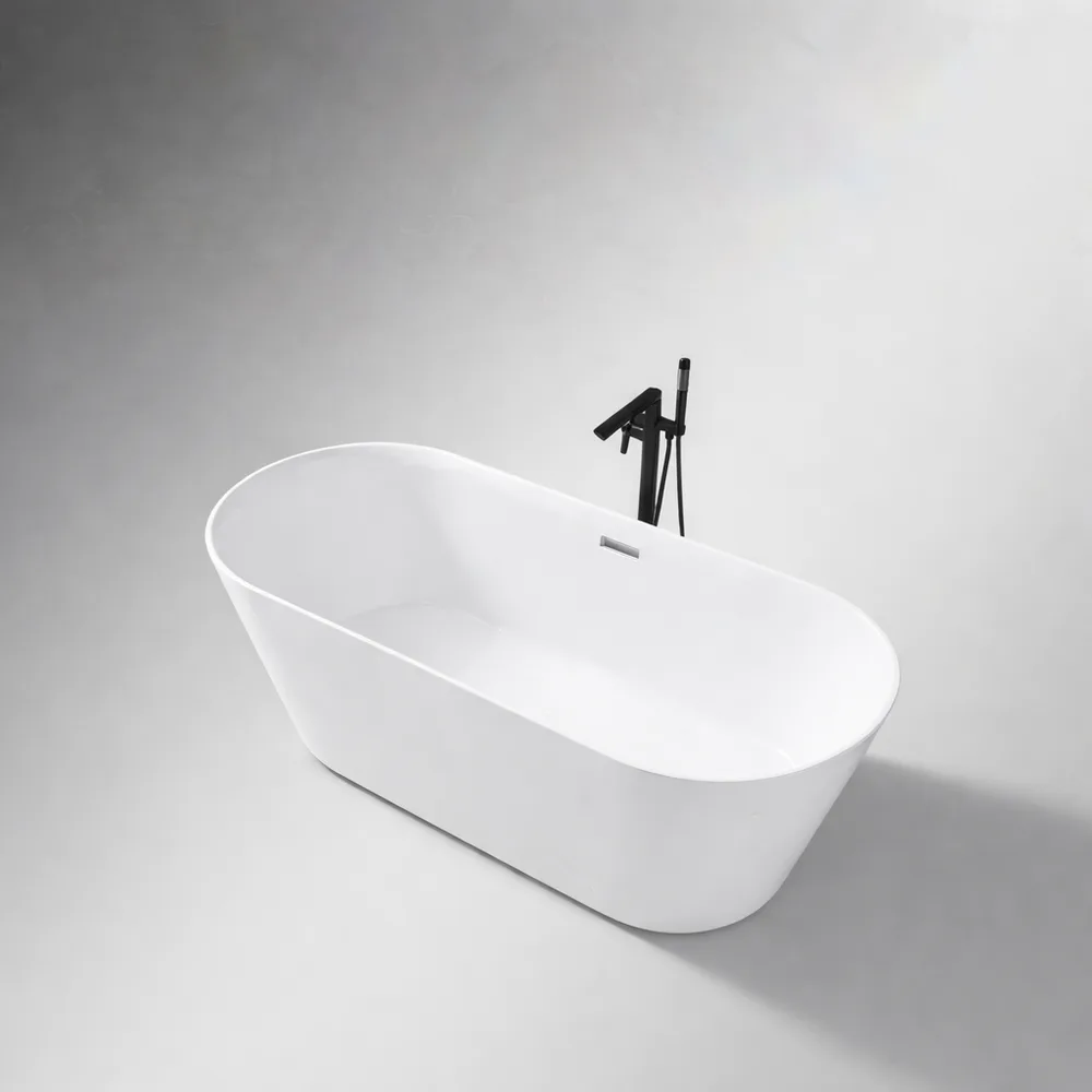 אמבטיה מונחת אובלית עשויה מחומר אקרילי מוחזקת בפייברגלס אורך 170 ס";מ צבע לבן מבריק דגם london