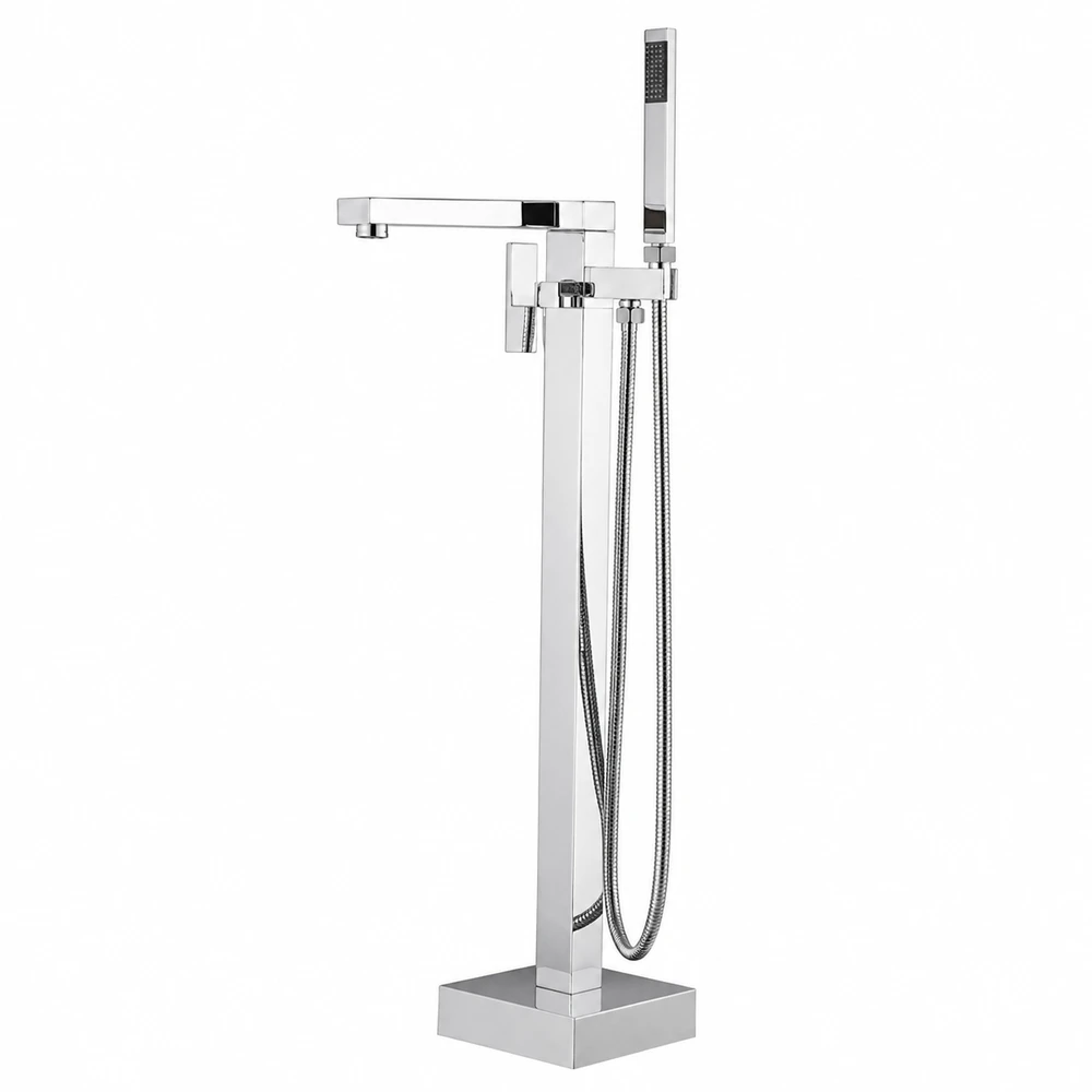 ברז גבוה מרובע למילוי אמבטיה מונחת Freestanding כולל מזלף צבע PVD ניקל מבריק דגם 43031-C