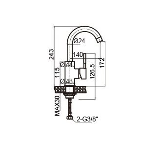 ברז רחצה עם פיה מסתובבת צבע אפור גרפיט דגם M7125