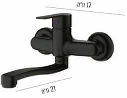 ברז מהקיר לכיור רחצה מגיע עם פיה מסובבת באורך 21 ס"מ צבע שחור מט דגם 23260