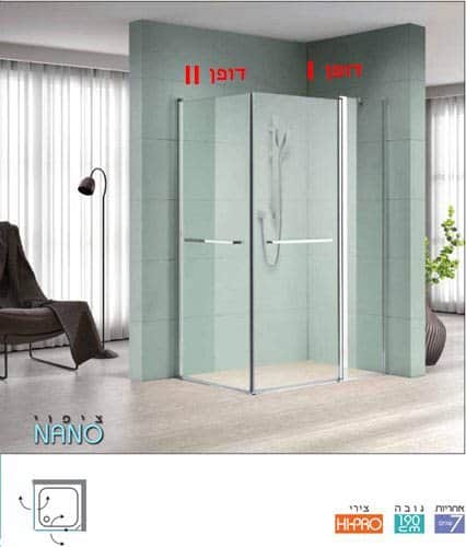 מקלחון 5560CH פינתי דופן 60 קבועה מחוברת לקיר עם דלת ועוד דלת בצד השני