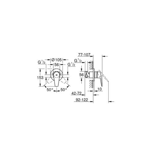 אינטרפוץ GROHE 3 דרך ניקל מבריק (מקבלים את החלק הפנימי עם הכיסוי החיצוני והידית) דגם 29040001 GROHE