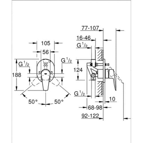 אינטרפוץ GROHE 4 דרך צבע ניקל מבריק (מקבלים את החלק הפנימי עם הכיסוי החיצוני והידית) דגם 29039001 GROHE