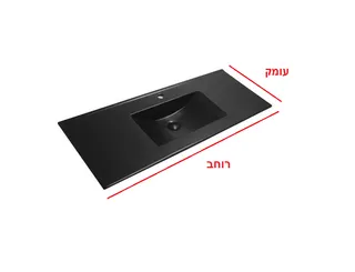 כיור משטח אינטגרלי חרס שחור מט רוחב 101 ס"מ ועומק 46 ס"מ דגם אפוליה 101*46