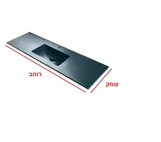 כיור משטח אינטגרלי חרס שחור מט רוחב 151 ס"מ ועומק 46 ס"מ דגם פלאור 151*46