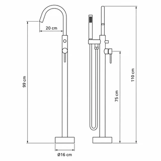 ברז גבוה מעוגל למילוי אמבטיה מונחת Freestanding כולל מזלף צבע PVD ניקל מוברש דגם s123-BN