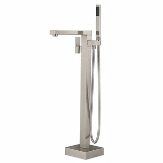 ברז גבוה מרובע למילוי אמבטיה מונחת Freestanding כולל מזלף צבע PVD ניקל מוברש דגם 43031-BN
