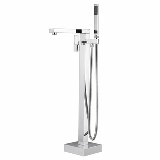 ברז גבוה מרובע למילוי אמבטיה מונחת Freestanding כולל מזלף צבע PVD ניקל מבריק דגם 43031-C