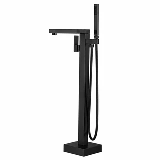 ברז גבוה מרובע למילוי אמבטיה מונחת Freestanding כולל מזלף צבע PVD שחור מט דגם 43031-MB