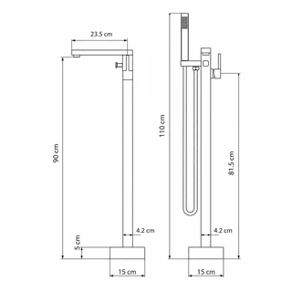 ברז גבוה מרובע למילוי אמבטיה מונחת Freestanding כולל מזלף צבע PVD זהב מט דגם 43031-BG