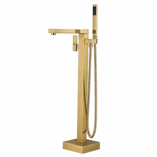 ברז גבוה מרובע למילוי אמבטיה מונחת Freestanding כולל מזלף צבע PVD זהב מט דגם 43031-BG