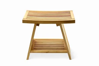 ספסל עץ טיק לישיבה במקלחת מיועד לחדרים רטובים רוחב 45 ס"מ דגם מארן