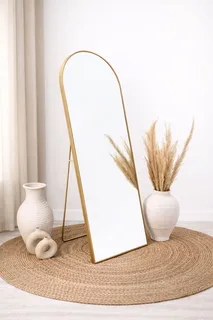 מראת גוף אובלית עומדת עם סטנד עשוי ממסגרת אל חלד צבע זהב מט וניתן גם לתלות אותה רוחב 70 ס"מ גובה 180 ס"מ דגם LMB-15G