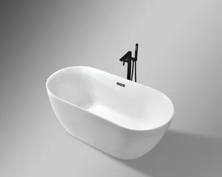 אמבטיה מונחת אובלית עשויה מחומר אקרילי מוחזקת בפייברגלס אורך 170 ס"מ צבע לבן מבריק דגם Paris