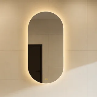 מראה אליפסה עם תאורת לד אחורית ומפשיר אדים מרחפת לתליה ללא מסגרת רוחב 60 ס"מ גובה 120 ס"מ דגם 15000204