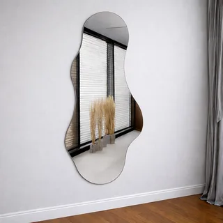 מראת גוף מרחפת בצורה אמורפית לתליה ללא מסגרת רוחב 70 ס"מ גובה 180 ס"מ דגם LM-60