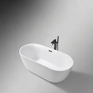 אמבטיה מונחת אובלית עשויה מחומר אקרילי מוחזקת בפייברגלס אורך 170 ס"מ צבע לבן מבריק דגם Paris