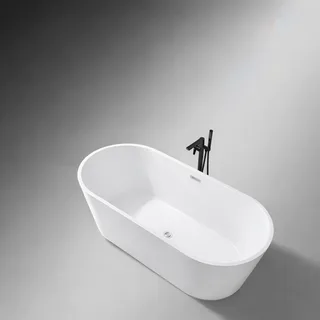 אמבטיה מונחת אובלית עשויה מחומר אקרילי מוחזקת בפייברגלס אורך 180 ס"מ צבע לבן מבריק דגם Aires 180