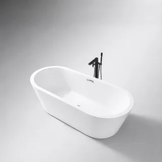 אמבטיה מונחת אובלית עשויה מחומר אקרילי מוחזקת בפייברגלס גלאס אורך 170 ס"מ צבע לבן מבריק דגם Lenox