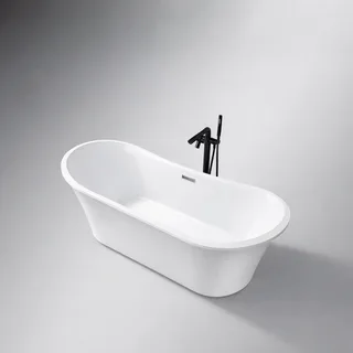 אמבטיה מונחת אובלית עשויה אקרילי מוחזקת בפייברגלס גלאס אורך 180 ס"מ צבע לבן מבריק דגם Belize