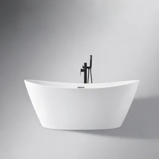 אמבטיה מונחת אובלית עשויה מחומר אקרילי מוחזקת בפייברגלס אורך 170 ס"מ צבע לבן מבריק דגם Clinton