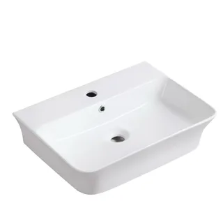 כיור רחצה מלבני ניתן להשתמש ככיור מונח או ככיור תלוי רוחב 55 ס"מ ועומק 40.5 ס"מ צבע לבן מבריק דגם פריה