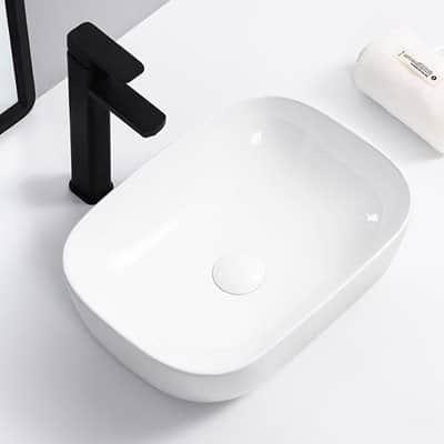 כיור רחצה מונח חרס מלבני רוחב 40 ס"מ ועומק 30 ס"מ צבע לבן מבריק דגם יוניה