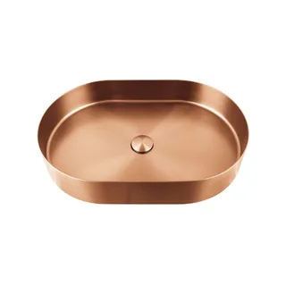 כיור רחצה מונח אובלי בעיצוב חלק עשוי מנירוסטה רוחב 58 ס"מ ועומק 36 ס"מ צבע רוז גולד מט PVD דגם B-2463