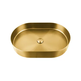 כיור רחצה מונח אובלי בעיצוב חלק עשוי מנירוסטה רוחב 58 ס"מ ועומק 36 ס"מ צבע זהב מט PVD דגם G-3574