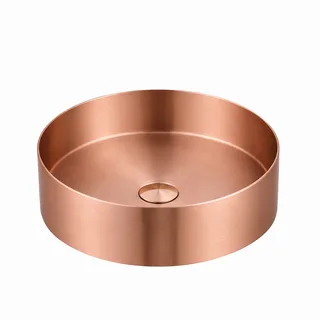 כיור רחצה מונח מעוגל בעיצוב חלק עשוי מנירוסטה קוטר 36 ס"מ צבע רוז גולד מט PVD דגם B-4456