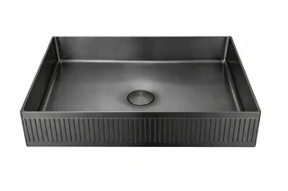 כיור רחצה מונח מלבני בעיצוב פסים עשוי מנירוסטה רוחב 50 ס"מ ועומק 35 ס"מ צבע גרפיט מט PVD דגם HS-1103