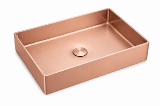 כיור רחצה מונח מלבני בעיצוב חלק עשוי מנירוסטה רוחב 50 ס"מ ועומק 35 ס"מ צבע רוז גולד מט PVD דגם B-7765