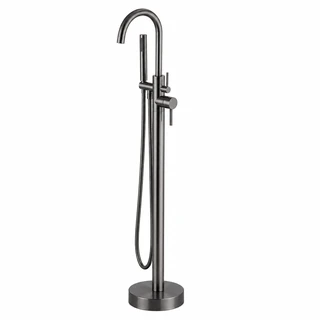 ברז גבוה מעוגל למילוי אמבטיה מונחת Freestanding כולל מזלף צבע PVD אפור גרפיט דגם 43033-GM