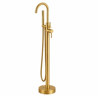 ברז גבוה מעוגל למילוי אמבטיה מונחת Freestanding כולל מזלף צבע PVD זהב מט דגם s123-BG