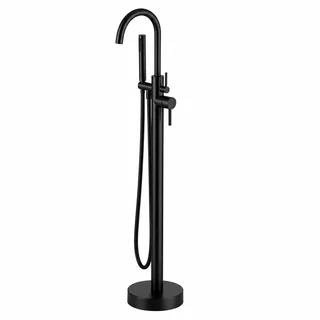 ברז גבוה מעוגל למילוי אמבטיה מונחת Freestanding כולל מזלף צבע PVD שחור מט דגם s123-MB