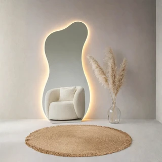 מראת גוף מרחפת אמורפית עם תאורה LED אחורית לתליה ללא מסגרת 100/180 ס"מ זכוכית אולטרה-לבנה דגם LM-70LD