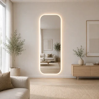 מראת גוף מרחפת מלבנית עם תאורה LED אחורית לתליה ללא מסגרת 70/180 ס"מ זכוכית אולטרה-לבנה דגם LM-73LD
